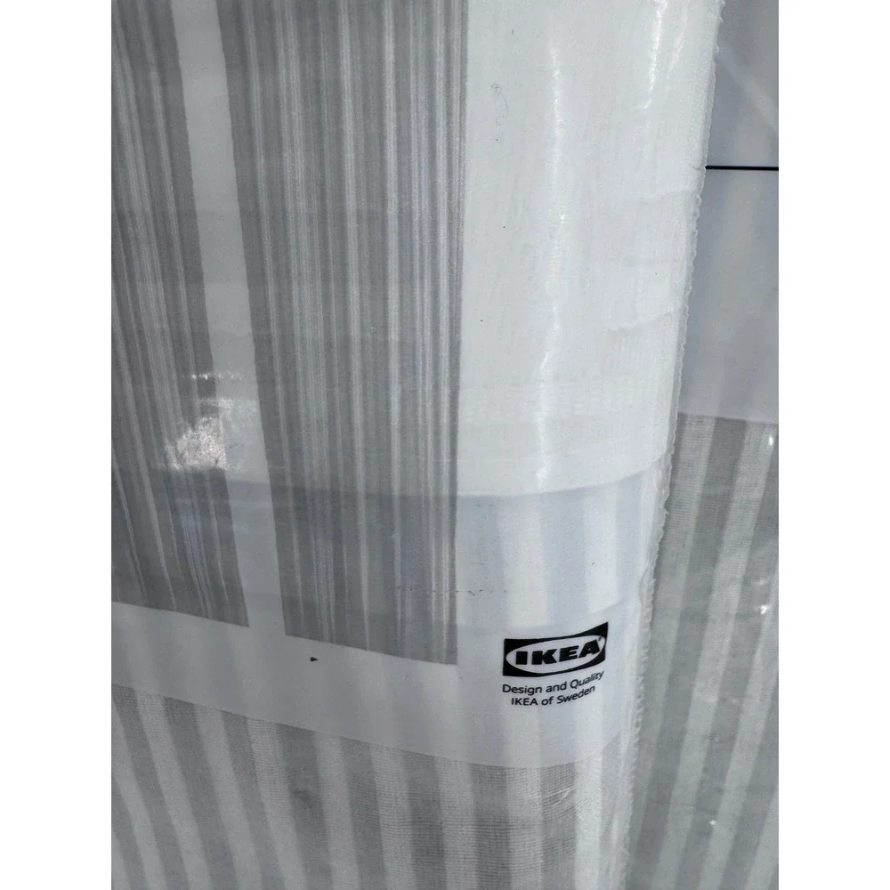 IKEA BYMOTT Curtain‎ Set of 2 47x98 White Grey Striped Panels 4 Panels New